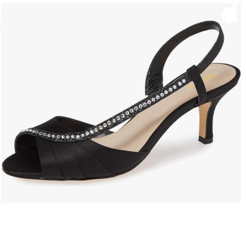 XYD Black Peep Toe Low Heel Strappy Satin Slingback Wedding Bridal Dress Sandals